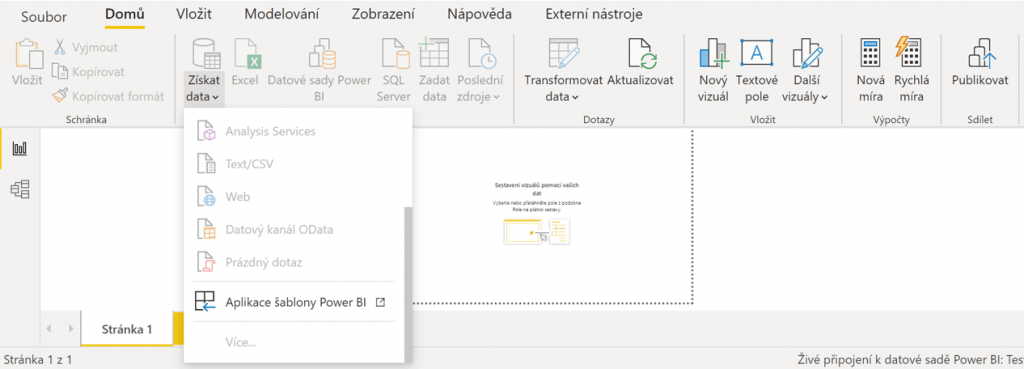 Získat data při živém napojení na datovou sadu Power BI