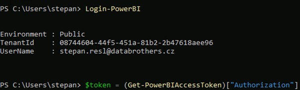 Power BI Service rebind dataset PowerShell JSON Access token API call